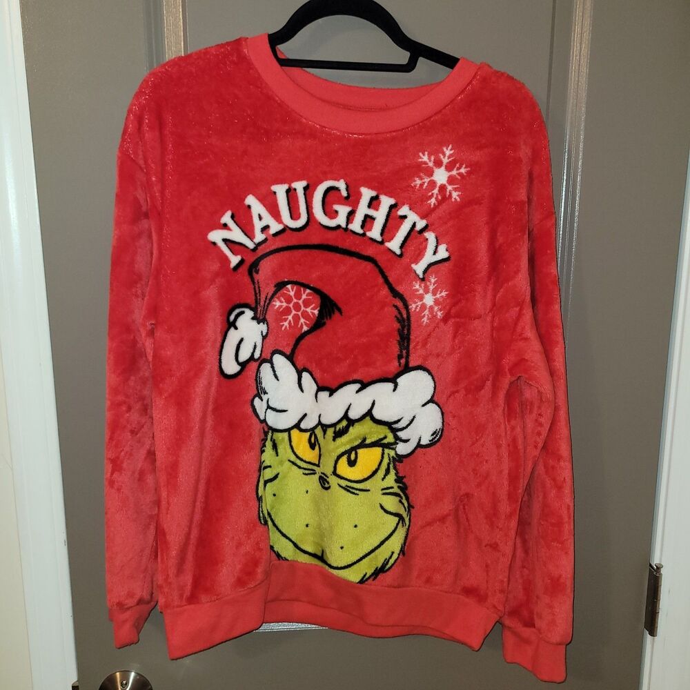 Dr. Seuss The Grinch Naughty Graphic Sweatshirt Red L 11-13 Pullover Fleece